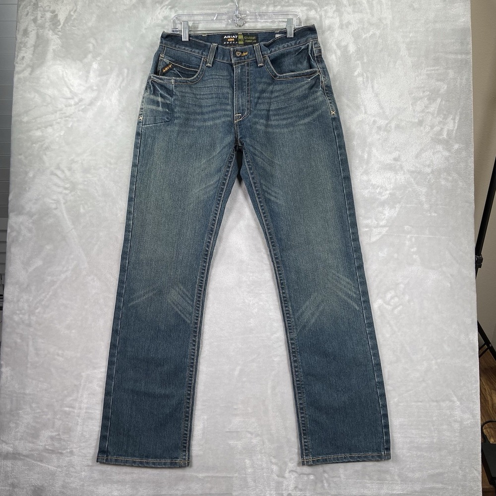 Ariat Jeans Mens 32x34 Rebar M5 Straight Leg Denim Stretch Workwear Outdoor Blue